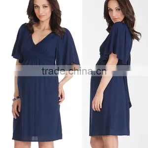Hot Sale Wholesale Clothing for Pregnant Navy Flutter Sleeve Pregnant Women Dresses thumbnail-1