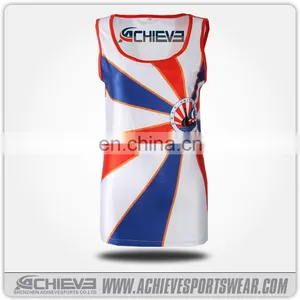 Blue and White Sublimation Netball Wear, Breathable Netball Uniforms, Cheap thumbnail-4