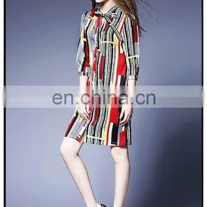 Button Down High Quality Straight Stripe Dress for Spring thumbnail-6