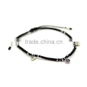 Black String Woven Bracelet With Alloy Metal Bar thumbnail-2