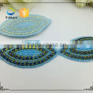Blue Beaded Rhinestone Crystal Bridal Ribbon Belt Craft Applique thumbnail-3