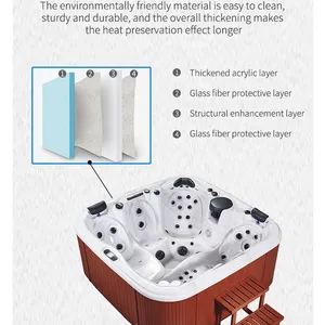 New Design Outdoor Hydrotherapy Massage SPA Bath 5 People Massage Acrylic Hot Tub With Waterfall thumbnail-3