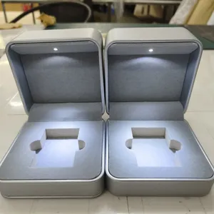 Customization Velvet Plush Luxury Jewelry Box With PU or Same Velvet Outside Plus Inner Light thumbnail-1