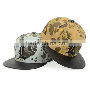 Fashion Fancy Custom Constructed Female Floweral Print Trucker Hat no Mesh With Flat Leather Brim thumbnail-5