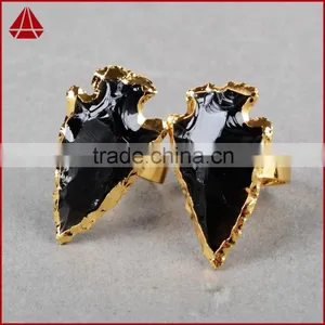 Natural Rough Black Obsidian Stone Arrowhead Ring Jewelry thumbnail-3
