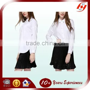 New Fashion 2016 Elegant Ladies Plain Long Sleeve White Chiffon Blouse for Women thumbnail-1