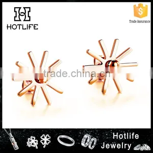 Wholesale Fashion Jewelry 18K IP Rose Gold Plated Flower Double Stud Earrings for Party Girls thumbnail-1