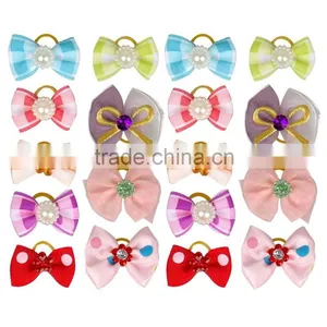 Dog Pet Cat Puppy Hair Bows Mixed Colors Grid Dots Mixed Designs Rubber Band Wholesale Pet Gifts thumbnail-1