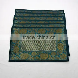 Placemats and Coaster in Green Color Indian Silk Table Runner thumbnail-3