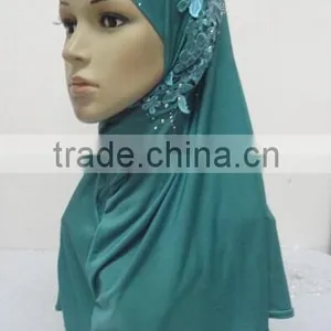 H274 Latest One Piece Instant Hijab With Lace and Rhinestones,muslim Scarf thumbnail-1