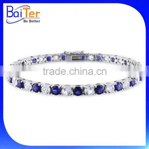 Hot Sale 925 Sterling Silver Created Blue &White CZ Sapphire Tennis Bracelet thumbnail-1