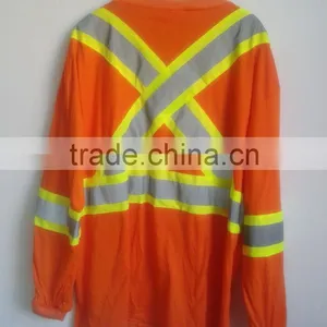 South America Market Fluorescent Orange Long Sleeve Reflective T-shirt With Reflective Tape thumbnail-2