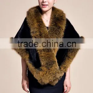 Lady's Real Mink Fur With Fox Fur Coat Mink Fur Coat Poncho / Shawl / Coats thumbnail-2