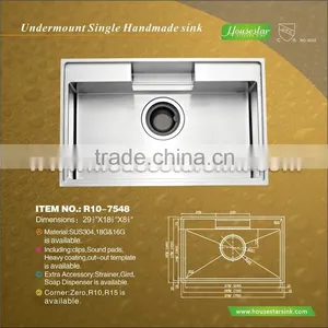 Undermount Single Handmade Sink Square Stainless Steel Sink Stainless Steel Hand Sink With Clips Kitchen Sink thumbnail-5