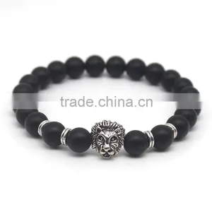 Antique Gold and Silver Plated Leo Lion Head Lava Stone Beads Charm Bracelet thumbnail-4