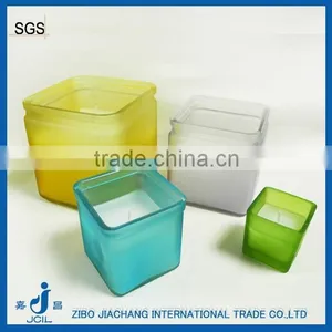 Square Colored Frosted Glass Candle Jar thumbnail-1