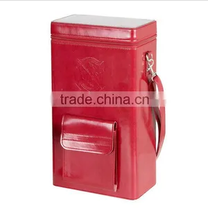 Chinese Factories Wholesale Custom High-grade Leather 2 Bottles of Red Wine Box, Red Beautiful Gift Box thumbnail-1