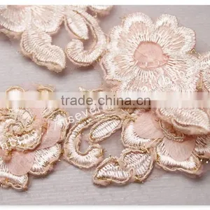Hot Sale 9cm Width Sweet Pink 3D Flowers Guipure Lace Trim Embroidery thumbnail-5