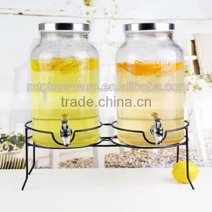 Twins Water Jar Ice Water Jar Juice Glass Dispenser With Metal Stand thumbnail-4