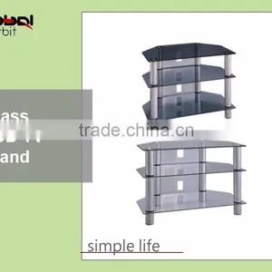 Corner Storage Shelf TV Table Stainless Steel Glass TV Stand Furniture thumbnail-6