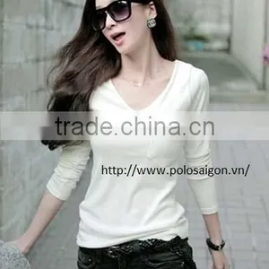 V NECK T SHIRT WOMEN, LONG SLEEVE, 100% COTTON thumbnail-1