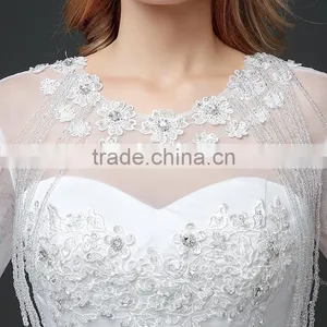 MGOO New Designs 2017 Sheer Neck 3/4 Long Sleeves Women Wedding Dress Ball Gown Embroidery Floor Length Dress thumbnail-4