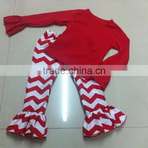Wholesale Children's Boutique Clothing Red Chevron Long Sleeve Girls Christmas Outfits thumbnail-2