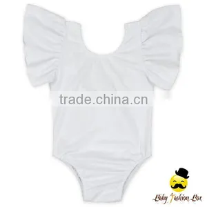 Summer Plain White Kids Flutter Sleeve Ruffle Design Infant Soft Cotton Baby Girl One Piece Blank Bodysuit Jumpsuit Petti Romper thumbnail-1