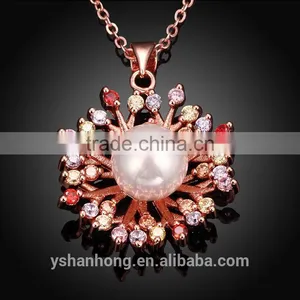 Natural Pearl Inlaid Rose Gold Pendant Necklace thumbnail-3