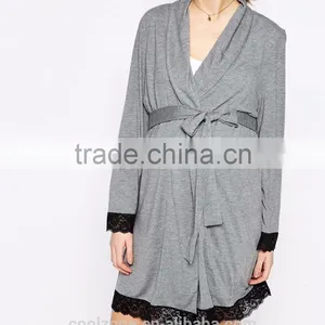 Regular Fit Long Sleeve Jersey Sleeping Robe for Women,maternity Lace Trims Robe 2016 thumbnail-4