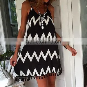 Walson Wavy Striped Beach Skirt Tassel Harness Sexy Chiffon Dress thumbnail-3