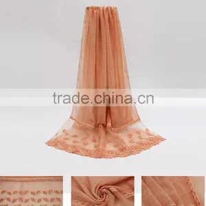 New Fashion Classic Plain Dyed TR Viscose Thin Leaf Silk Lace Trim Ribbon Hijab Scarf for Custom thumbnail-2