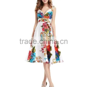 Wholesale Lady Fashion Sleeveless Floral Printed Halter Dresses Womens Backless Designs Satin Midi Dress thumbnail-5