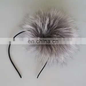 15cm Large Raccoon Fur Pompom Hair Hoop Fluffy Fur Pompon Hairband Wholesale thumbnail-3