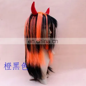 Ombre Black and White Halloween Wig With Devil Horn FGW-0063 thumbnail-5