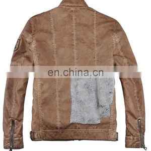 2015 Lastest Fashion Handsome Padded Garment Dyed Men Leather Jacket thumbnail-3