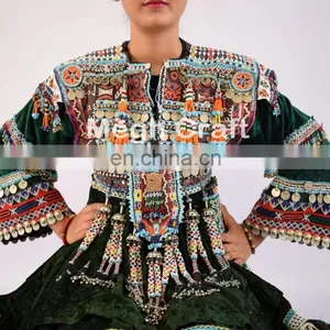 Afghan Kuchi Handmade Costume Dress- Tribal Ethnic Frock With Coins -afghanistan Wedding Dress -Banjara Dress With Tassels thumbnail-5