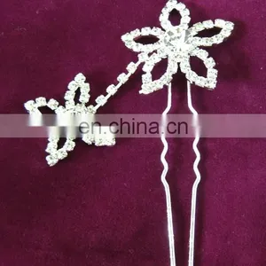 Leaf Flower Hair Piece Jewelry Wholesale Rhinestone u Shape Hair Pin thumbnail-1