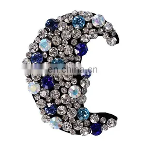 Fashion White Blue Beading Crystal Rhinestone Moon Sew on Patches Appliques thumbnail-1