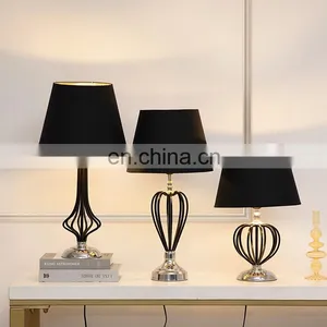New Arrival Modern Popular Style Black Cotton Lampshade Metal Table Lamp for Bedroom thumbnail-6