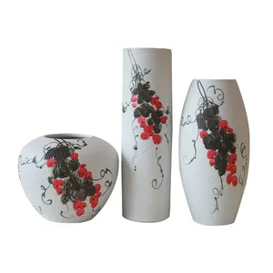 Grape Vine Large White Hand Made Round Cylinder Jingdezhen Ceramic Vase For Home Decoration thumbnail-5