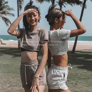 2022 Summer Wholesale Clothing Crop Top Two Piece Shorts Pants Set Joggers Sets Outfits 2 Piece Sweatsuit Sweat Short Set Women thumbnail-4