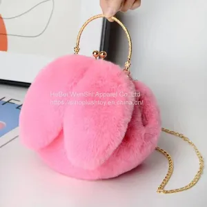 010Plush Bag Female Oblique Crossbody Korean Version Lovely Chain Women Handbag Fur Plush Shoulder Bag Rabbit Ear Clip Mouth Bag thumbnail-4
