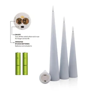 Real Wax 20 24.5 29 33 Cm Conical Shape 3D Wick Cone Candles Led Remote Control Battery Led Candle thumbnail-2