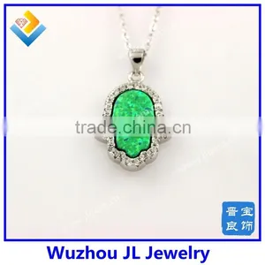 Green Synthetic Opal Hand With S925 Silver Sterling Cubic Zirconia Stone Necklace thumbnail-1