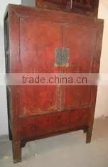 Antique Chinese Large Red Distressed Wardrobe Cabinet thumbnail-1