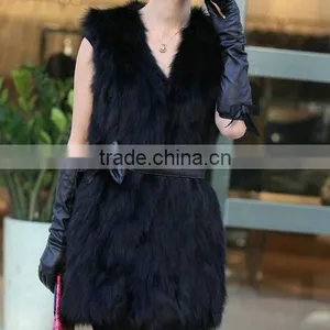 Stock Black Bow Waist Fashion Lady's Fur Vests for Women thumbnail-1