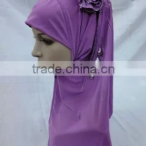 H070 Latest Muslim Hijab With Flower thumbnail-1