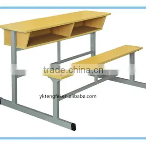 Standard Size of Double Wooden School Desk and Bench for Classroom thumbnail-4
