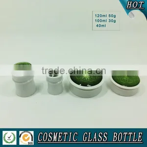 Luxury Cosmetics Packaging Green Colored Cosmetic Glass Bottle and Face Cream Jar thumbnail-6